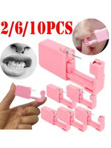 2026 Nuevo 2/6/10 piezas Herramienta desechable indolora para perforar orejas, Kit estéril hipoalergénico de pistola para perforar orejas y nariz, Fácil de usar - Rosa - Ver 1