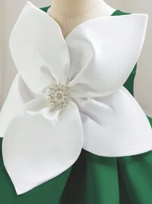 女童花卉拼接色块派对礼服优雅公主礼服，适合女童礼服、生日礼物、宴会、婚礼、节庆庆典礼服