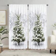 2pcs Cedar Digital Print Curtains - Soft Translucent Polyester Material, Suitable For Living Room, 52*84 Inches - White - View 4