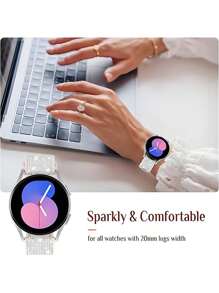 1pc Shiny Color Changing Leather Composite Silicone Watch Band, Soft, Sweat Resistant, 20mm/22mm Quick Release Sports Strap Compatible With Galaxy Watch 7/6/5/4/3 Pro 40mm/42mm/44mm/46mm, Active2, Watch GT GT2 Pro GT3 GT4 Women Fashion