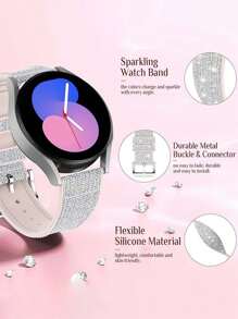 1pc Shiny Color Changing Leather Composite Silicone Watch Band, Soft, Sweat Resistant, 20mm/22mm Quick Release Sports Strap Compatible With Galaxy Watch 7/6/5/4/3 Pro 40mm/42mm/44mm/46mm, Active2, Watch GT GT2 Pro GT3 GT4 Women Fashion