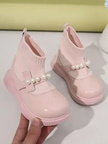 Botas para niños, botas tipo calcetín ligeras de moda para niñas, botas tipo calcetín de suela suave de unicolor para niñas - Rosa - Ver 2