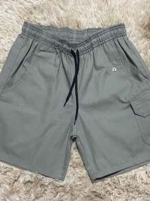 Adult Cargo Shorts, Cotton Twill, Elastic Waist, 4 Pockets - 灰色 - 查看 1