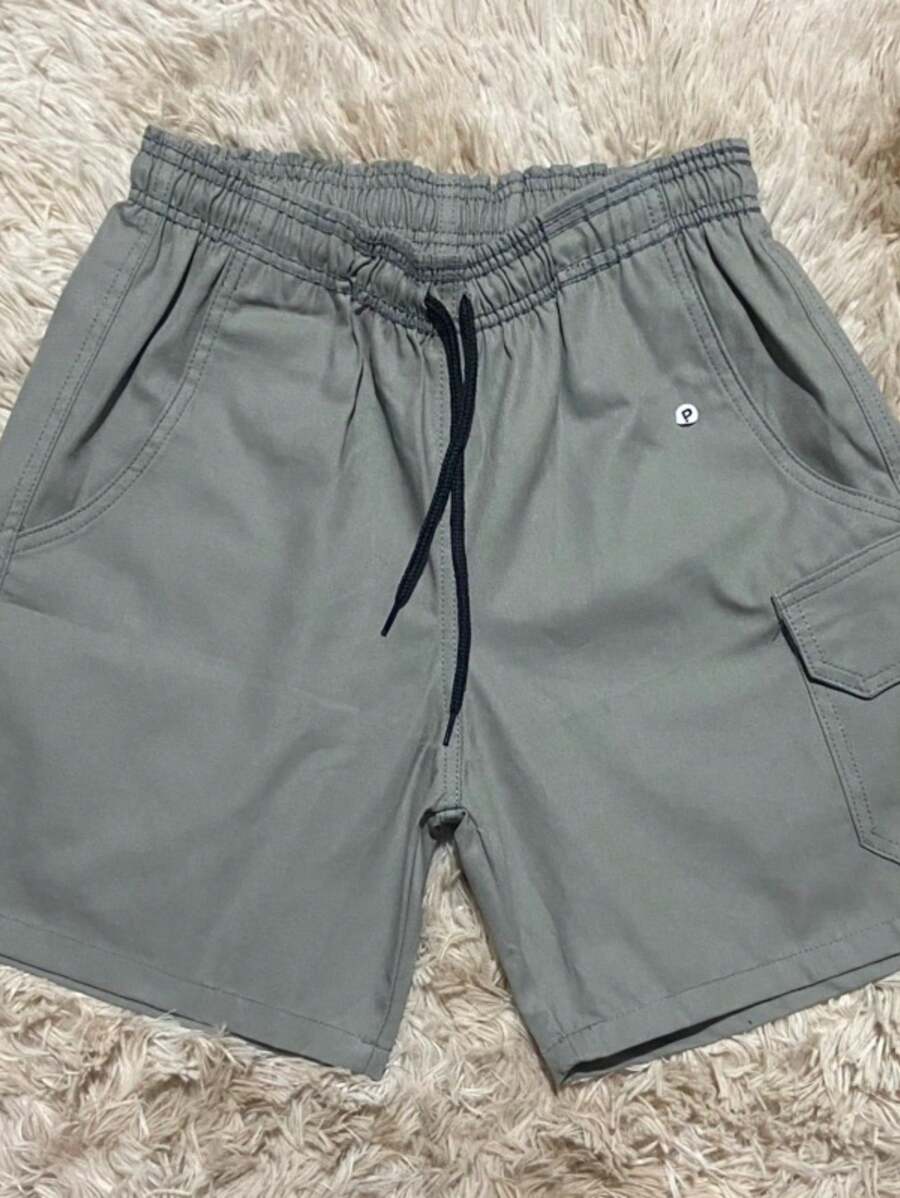 Adult Cargo Shorts, Cotton Twill, Elastic Waist, 4 Pockets - 灰色 - 查看 1