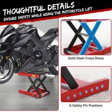 1200lbs Motorcycle Jack With Dolly, Motorcycle Scissor Lift Jack Hoist Stand For Dirt Bike ATV Cruiser Bikes With Wide Deck & Safety Pin - Red - View 5