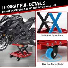 1200lbs Motorcycle Jack With Dolly, Motorcycle Scissor Lift Jack Hoist Stand For Dirt Bike ATV Cruiser Bikes With Wide Deck & Safety Pin - Red - View 9