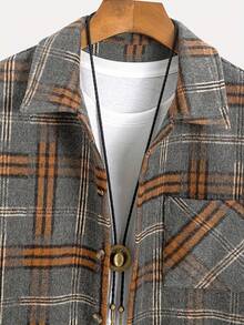 Áo len cardigan cổ bẻ kẻ caro cài nút phía trước cho nam, mặc thường ngày, đi làm, dạo phố, mùa đông - Màu xám đen - Xem 4