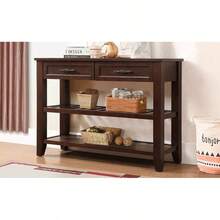 Console Sofa Table With 2 Storage Drawers And 2 Tiers Shelves, Mid-Century Style 42'' Solid Wood Buffet Sideboard For Living Room Furniture Kitchen Dining Room Entryway Hallway, Espresso - 濃縮咖啡+松樹如圖 - 查看 17