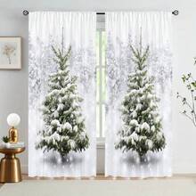 2pcs Cedar Digital Print Curtains - Soft Translucent Polyester Material, Suitable For Living Room, 52*84 Inches - White - View 3