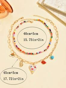Bộ 2 chiếc/Bộ trang sức thời trang Funky nhiều màu sắc vẽ hình trái tim, môi, vỏ sò, cầu vồng và mặt dây chuyền ngọc lam kèm chuỗi hạt, phù hợp cho trang phục hàng ngày, dạo phố và lễ hội của phụ nữ - Nhiều màu - Xem 5