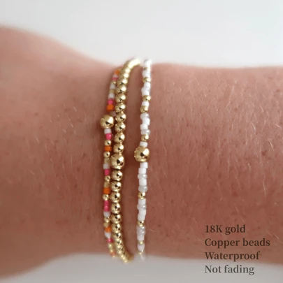 4pcs/Set Summer Minimalist Cross Bracelet, Colorful Seed Bead Bracelet, Copper Bead Bracelet, Waterproof, Non-Fading, Stackable, Lucky Bracelet, Couple Bracelet, Christian Gift, Baptism Gift, Family Gift, Boho Style Bracelet