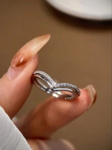 1pc Simple V-Shape Guardian Geometry Ring For Women S925 Sterling Silver Eternity Ring Glamorous Fine Jewelry Gift