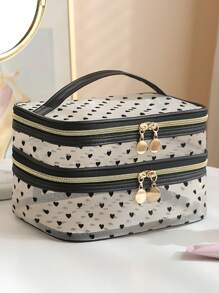 Travel Storage Brush Mesh Hand-Held Double-Layer Cosmetic Bag Portable Visible Change Key Lipstick Sundries Storage Bag