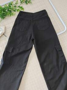 Women's Wide-Leg High-Waisted Cargo Jeans In Twill Fabric - màu đen - Xem 5