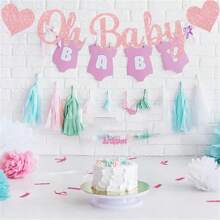 一套预穿线婴儿淋浴横幅 Oh Baby 标志玫瑰金闪光字母 | 性别揭示装饰品 | 婴儿洒水装饰品（适用于男孩女孩）| 婴儿性别揭示派对装饰用品婴儿淋浴家庭装饰礼物 - 彩色 - 查看 3