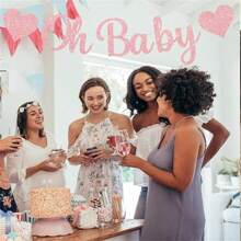 一套预穿线婴儿淋浴横幅 Oh Baby 标志玫瑰金闪光字母 | 性别揭示装饰品 | 婴儿洒水装饰品（适用于男孩女孩）| 婴儿性别揭示派对装饰用品婴儿淋浴家庭装饰礼物 - 彩色 - 查看 7