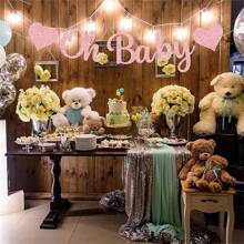 一套预穿线婴儿淋浴横幅 Oh Baby 标志玫瑰金闪光字母 | 性别揭示装饰品 | 婴儿洒水装饰品（适用于男孩女孩）| 婴儿性别揭示派对装饰用品婴儿淋浴家庭装饰礼物 - 彩色 - 查看 6