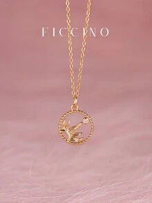 FICCINO 时尚太阳和星星图腾镀金方晶锆石吊坠项链，可调节钛钢镀金 O 型链，适合送给女孩和好朋友的时尚珠宝礼物，附赠盒子 - 365n - 查看 1