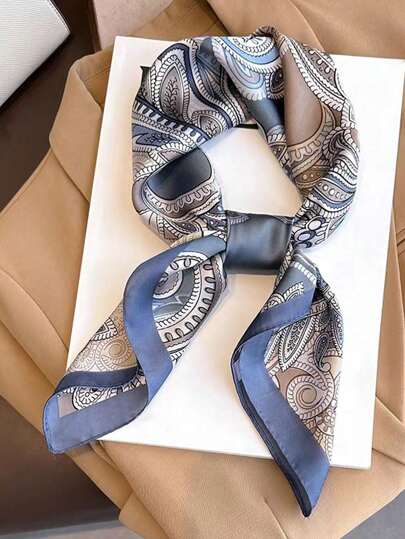1pc Spring Floral Printed 27.6 Inches Satin-Like Women's Bandana Scarf, Multi-Functional Neck Wrap, Headband, Hair Tie