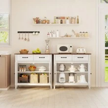 32'' H Large Kitchen Storage Island And Adjustable Shelf, Kitchen Sideboard Buffet Cabinet, Modern Coffee Bar For Kitchen, Dining Room, Bathroom - Cổ điển - Xem 4