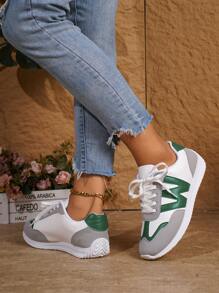 女士2024秋冬鞋子休闲运动女鞋百搭小白鞋透气厚底运动鞋 - 綠色 - 查看 2