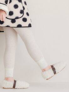 [秋冬] 1 件女童加厚条纹紧身裤，温暖舒适的打底裤，经典搭配，适合秋冬日常装或节日送礼 - 卡其色 - 查看 5