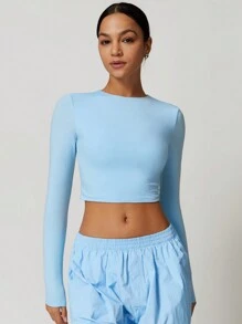 MASKERT 女士紧身短上衣瑜伽服跑步运动上衣舒适亲肤 - 淺藍色 - 查看 3