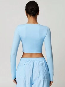 MASKERT 女士紧身短上衣瑜伽服跑步运动上衣舒适亲肤 - 淺藍色 - 查看 2