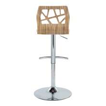 Folia Mid-Century Modern Adjustable Barstool With Swivel In Chrome Metal, Zebra Wood And Cream Faux Leather With Rounded T Footrest By LumiSource - Set Of 2