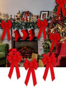 1 vòng hoa nơ trang trí Giáng sinh, nơ đỏ mềm mại, trang trí cây thông Noel, thích hợp cho cây thông Noel, trang trí lan can, trang trí treo tiệc Giáng sinh, trang trí lò sưởi, Giáng sinh - Nhiều màu - Xem 1