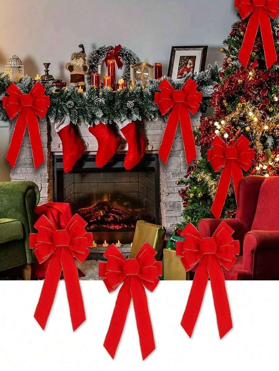 1 vòng hoa nơ trang trí Giáng sinh, nơ đỏ mềm mại, trang trí cây thông Noel, thích hợp cho cây thông Noel, trang trí lan can, trang trí treo tiệc Giáng sinh, trang trí lò sưởi, Giáng sinh - Nhiều màu - Xem 1