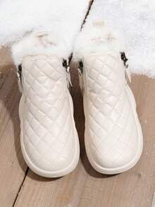 Giày bốt đi tuyết cổ ngắn đế xuồng lót ấm mùa đông 2024 cho nữ, thời trang - Màu be - Xem 3