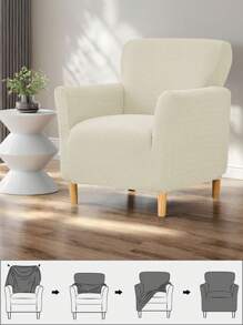 1pc Solid Color Stretch Sofa Cover, Striped Slip Cover For Single Seat Couch, Anti-Splash Dustproof Slipcover For Home And Internet Cafe - Multicolor - View 4