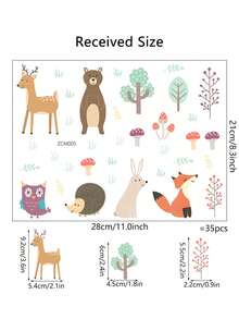 1 pieza Pegatina de pared con dibujo animado de animal y árbol, decoración de fondo para el hogar y el dormitorio - Multicolor - Ver 8