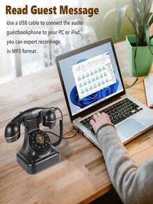 Audio GuestBook Phone, Record Customized Audio GuestBook, Wedding Birthday Party Confession Audio Message Voicemail - Black - View 4