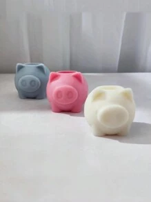 1pc Pig Shaped Silicone Candle Mold, DIY Plaster Scent Diffuser, Home Decor Accessory - White - View 3