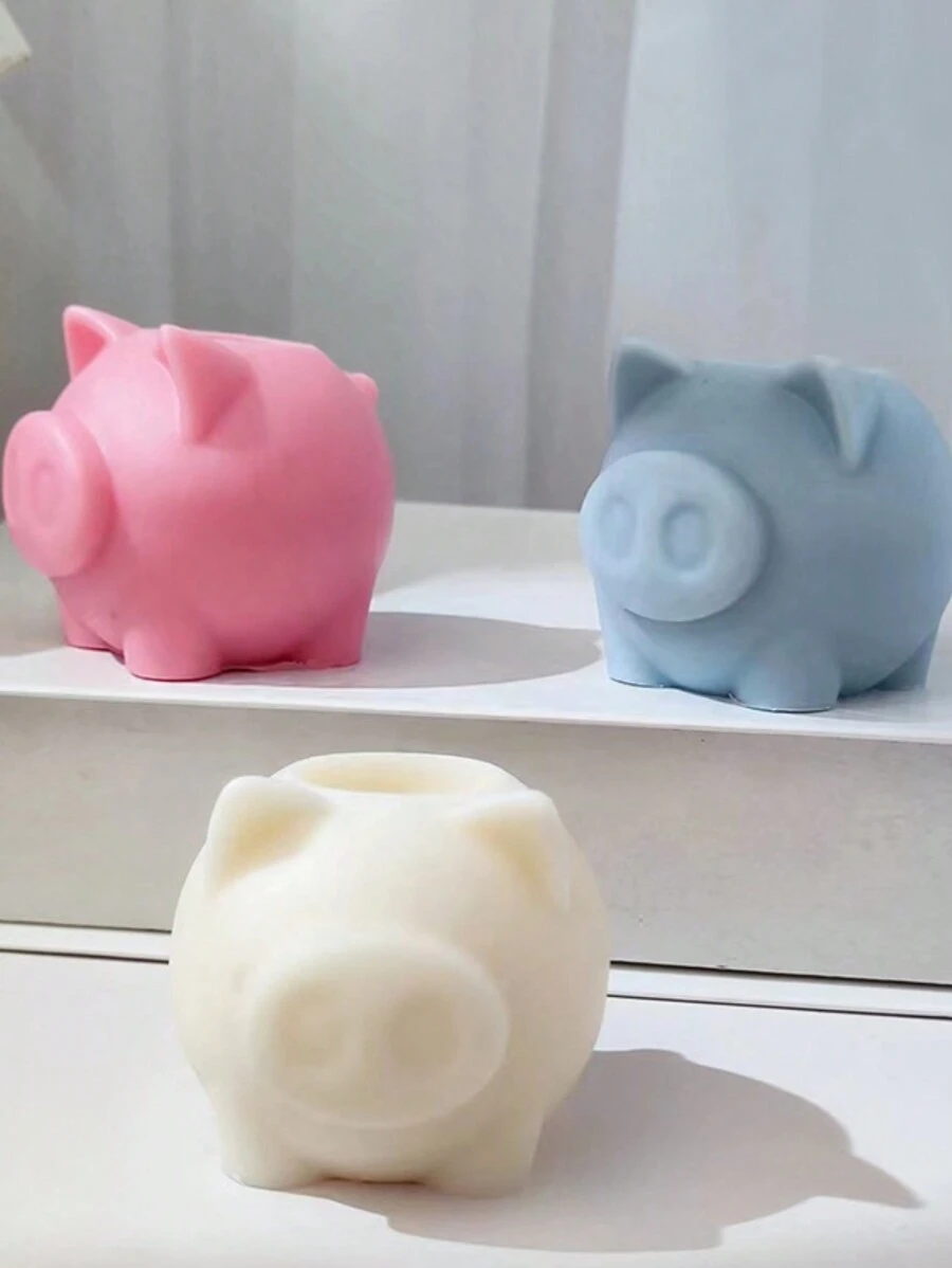 1pc Pig Shaped Silicone Candle Mold, DIY Plaster Scent Diffuser, Home Decor Accessory - White - View 1