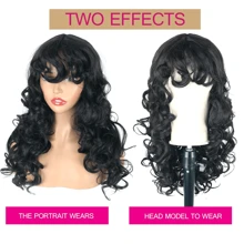 KRSI Long Curly Wigs With Wispy Bangs Dark Brown Natural Shag Curly Haircuts Synthetic Hair Wigs For Black Women Daily Party Use 24inch(Dark Brown) Christmas Gifts - 黑色 - 查看 2
