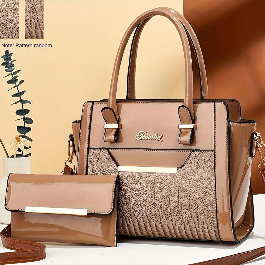 Retro Crocodile Pattern Purses And Handbags For Women Fashion Shoulder Crossbody Tote Bags Stylish Ladies Purse Set - Khaki - View 1