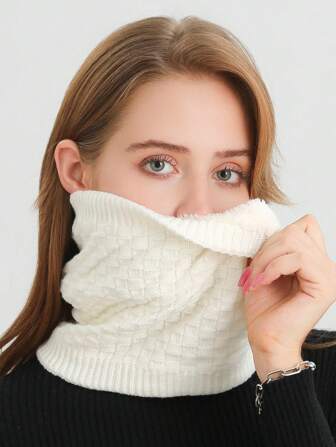1pc Women Snood Elegant Plaid Warm Thick Style Ring Neck Scarf Soft Skin Friendly, Outdoor Cycling And Skiing Casual Warm Face Mask Windproof And Cold Proof, Winter Solid Color Knitted Plush High Neck Warm Neck Gaiter, For Daily Wear And Outing Riding Balaclava Mask
