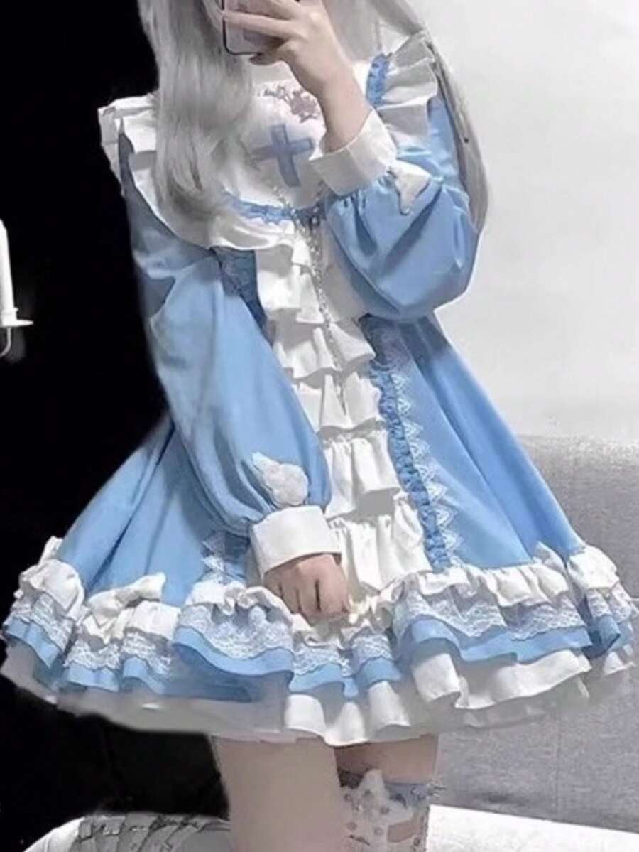 Lolita Puff Skirt Dress Cosplay School Uniform Outfit (Accessories Not Included)