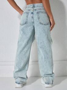 Mid-Rise Casual Basic Blue Breathable Women's Jeans, Spring/Summer - Baby Blue - View 3