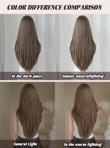 NAMM Peluca larga y recta de color marrón de moda para mujeres, con línea de cabello natural, frontal de encaje pequeño, densidad 2*0.5, parte en U sin pegamento, fibra resistente al calor, peluca sintética con capas frontal de encaje para uso diario, fiesta y principiantes, 30 pulgadas - Marrón - Ver 8