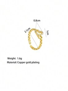 Ins 法式开口可调节戒指，时尚金色指环，适合女士和女孩，适合食指 - 金黃色 - 查看 4