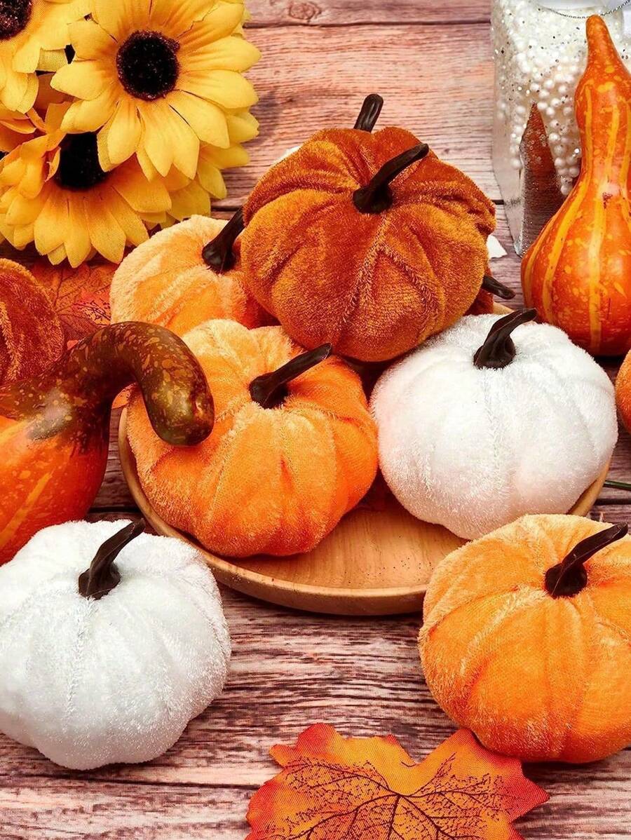 3 件人造天鹅绒泡沫南瓜装饰摆件，秋季农舍收获感恩节餐桌装饰，万圣节家居装饰......最佳礼物 - 彩色 - 查看 1