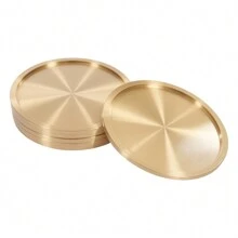 6 Pcs Cup Mats, Heavy Brass Coasters For Drinks,Modern Round Table Coasters, Thickened, Non-Slip, Non-Stick Thick Cup Mat For Home,Hotel, Bar, Coffee Table Gold