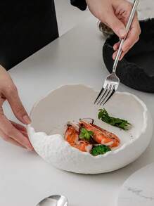 1pc Asymmetrical Ceramic Deep Bowl, Salad/Ice Cream/Dessert Bowl, Frosted Cold Dish Plate, Fruit Salad Bowl, Creative Western Dining Tableware, Yogurt Bowl, Elegant Creative Cold Dish Bowl, Suitable For Kitchen Furniture And Dining Christmas Gift - Multicolor - View 2