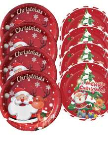 10 piezas Platos de papel navideños desechables con diseño festivo de Navidad, platos de papel resistentes, platos con Papá Noel, platos para fiestas navideñas, envueltos individualmente, aptos para microondas de 9 pulgadas/7 pulgadas, bandejas de platos, decoración navideña, obsequios para fiestas, suministros para fiestas, decoración de invierno y Navidad - Multicolor - Ver 1
