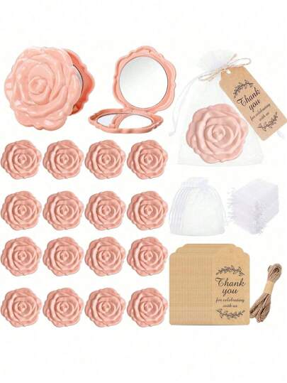 32pcs/Set, Rose Mirror Gift Set Bridal Shower, Including Makeup Mirror, Thank You Card And Organza Bag, Wedding Party Favors, Bridesmaids Gifts, Bridal Party Guest Supplies, Bachelorette Party Favors, Birthday Gifts, Keepsake Gifts, Wedding Decor, Home Decor, Room Decor Birthday Decorations Party Decorations