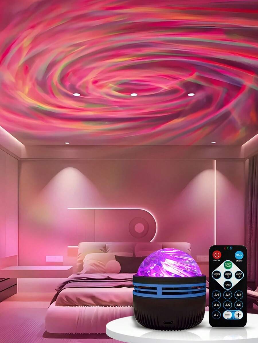 1 件 LED 浪漫星空投影灯，USB 供电漩涡星空灯，适用于卧室天花板梦幻氛围，插入式睡眠灯 - 黑色 - 查看 1